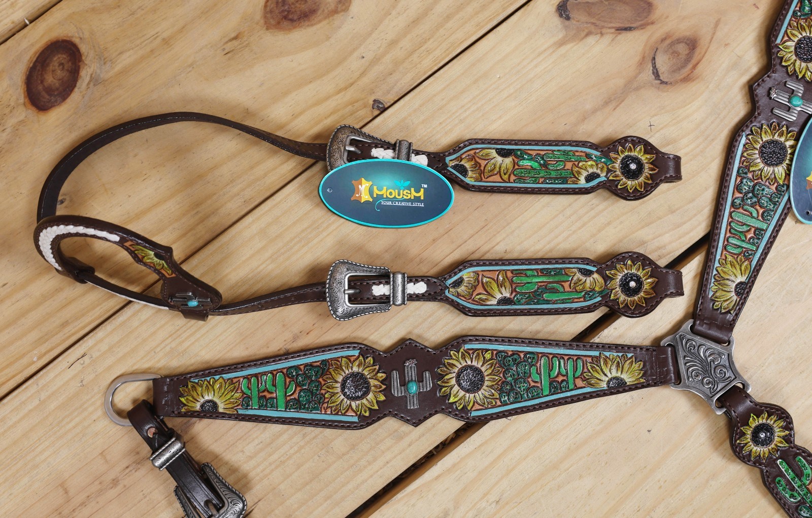 Western Leather Headstall and Breast Collar Tack Set