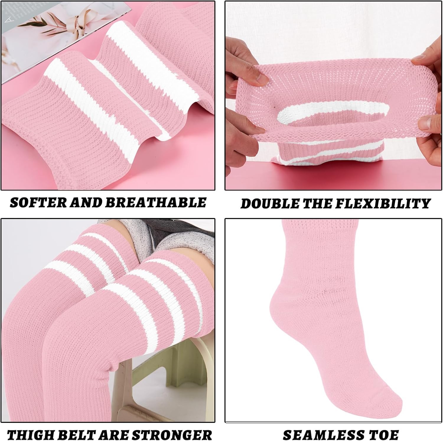 Plus Size Thigh High Socks for Thick Thighs, Extra Long Women Striped Over Knee