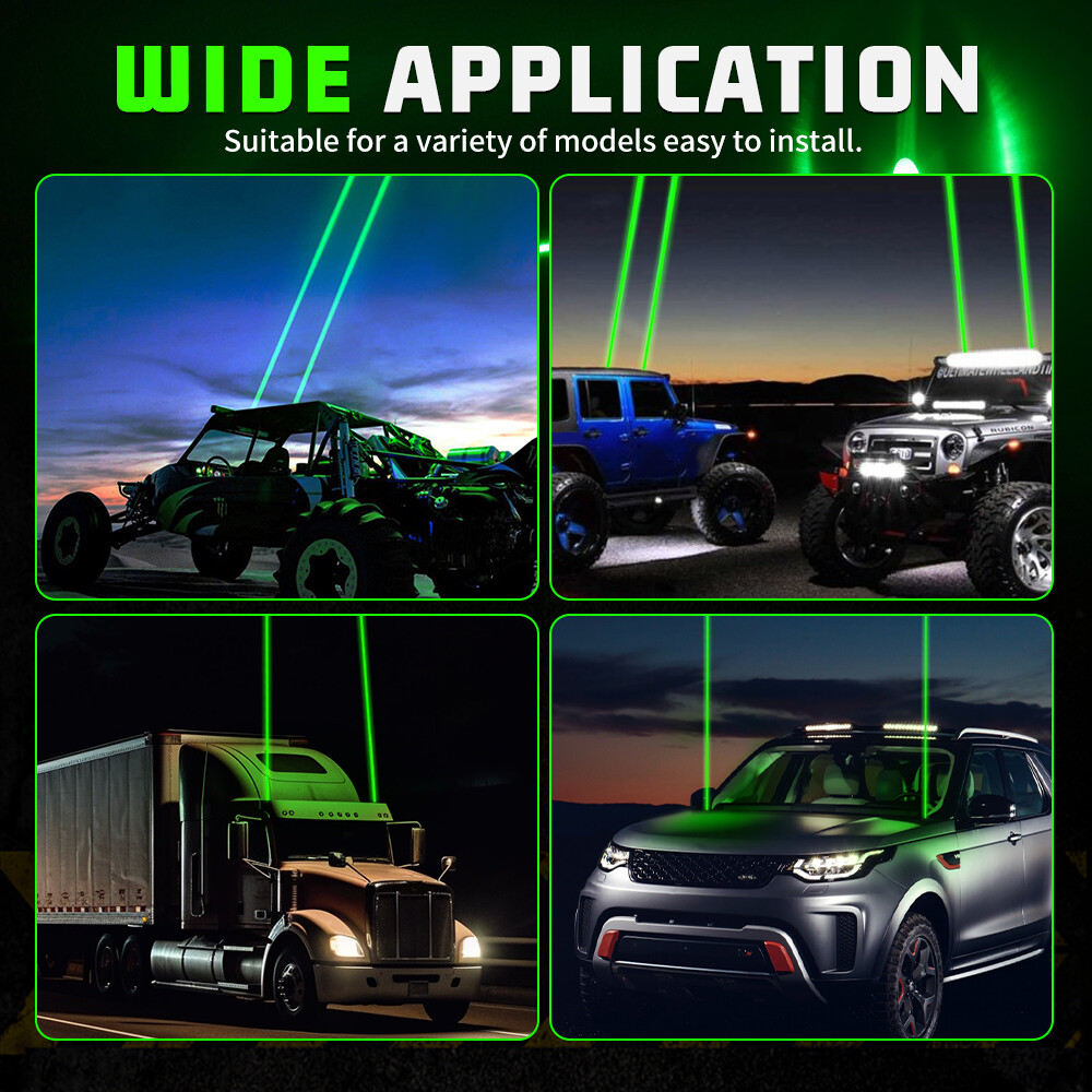 Whipless Laser RGB LED Whip Lights Antenna Remote For UTV ATV Polaris RZR 1000XP