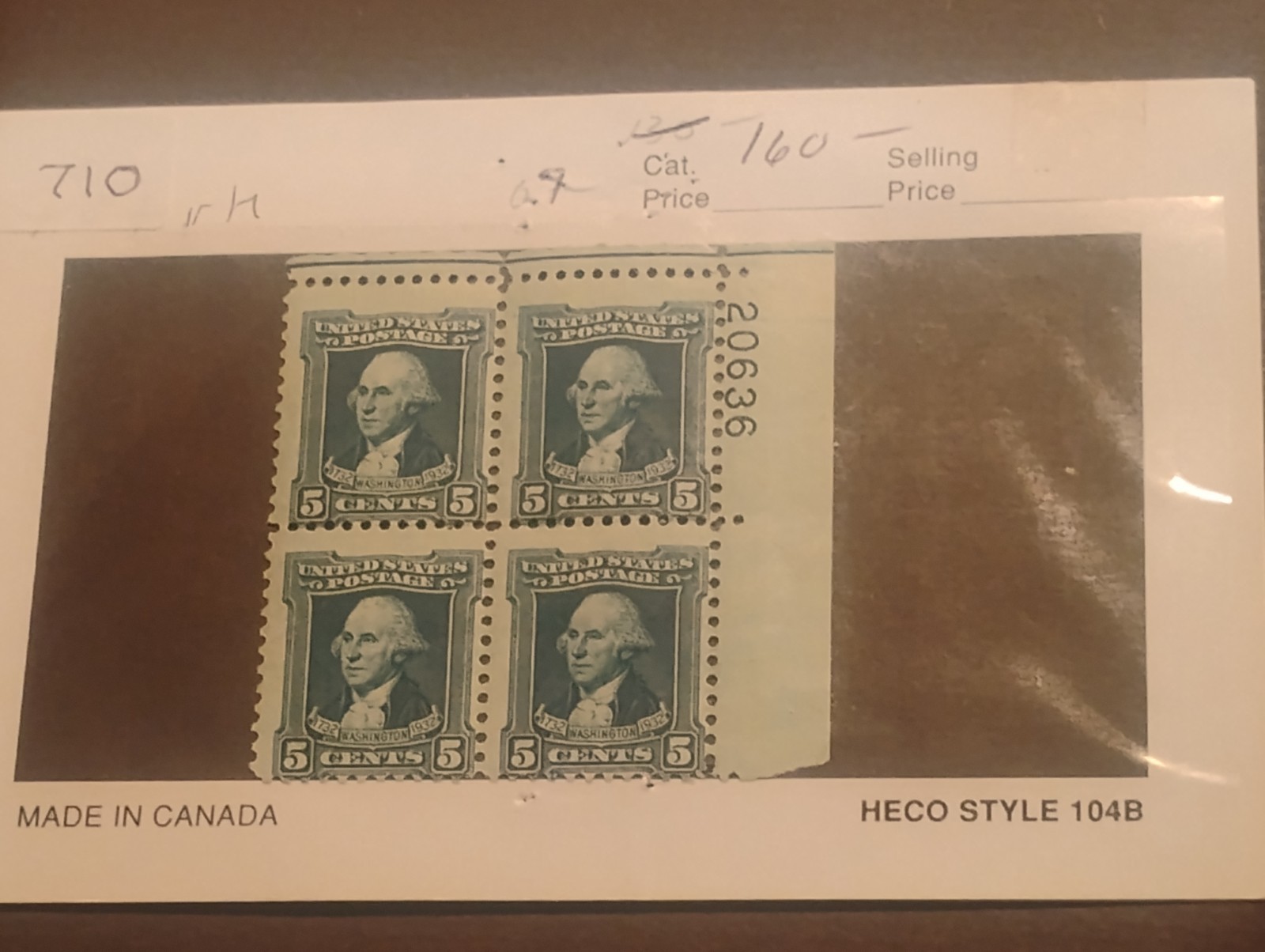 US 1932 GEORGE WASHINGTON 5C S 710 BLOCK OF 4 w #s MNH