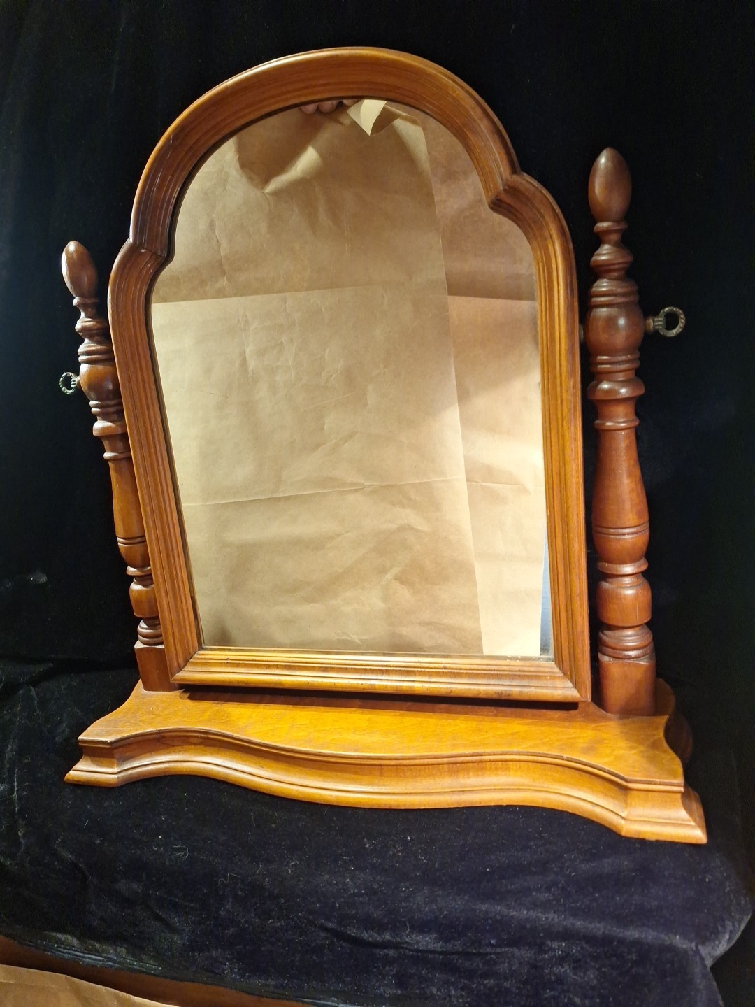 Antique Wood Tabletop Vanity Dressing Table with Falconer Durever Swivel Mirror