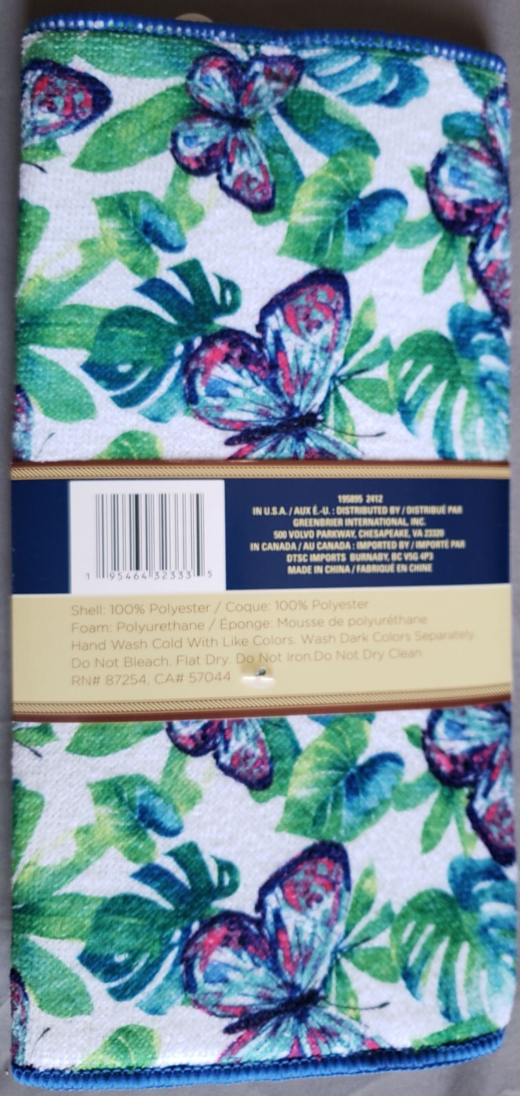 Microfiber Dish Drying Mat (12"x18") BUTTERFLIES & TROPICAL LEAVES, blue back,GR