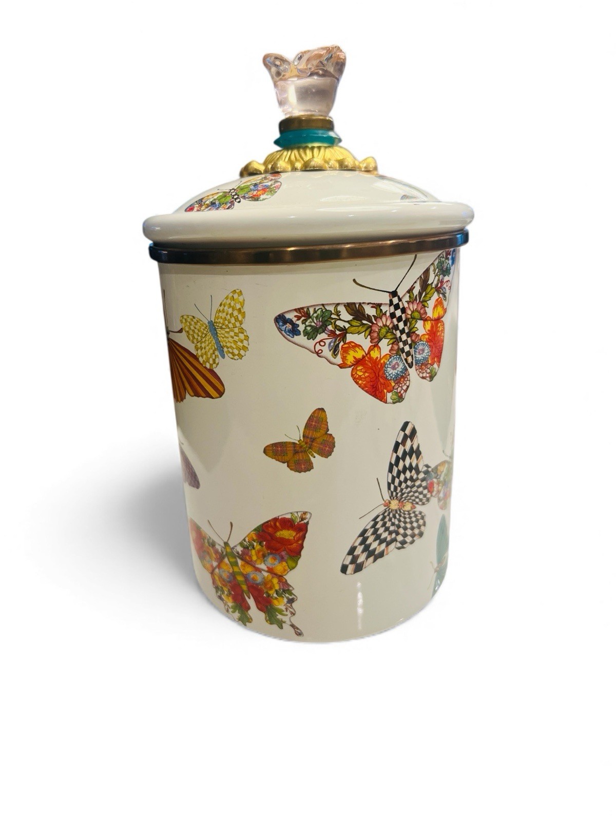 MacKenzie-Childs Butterfly Garden medium enamel canister
