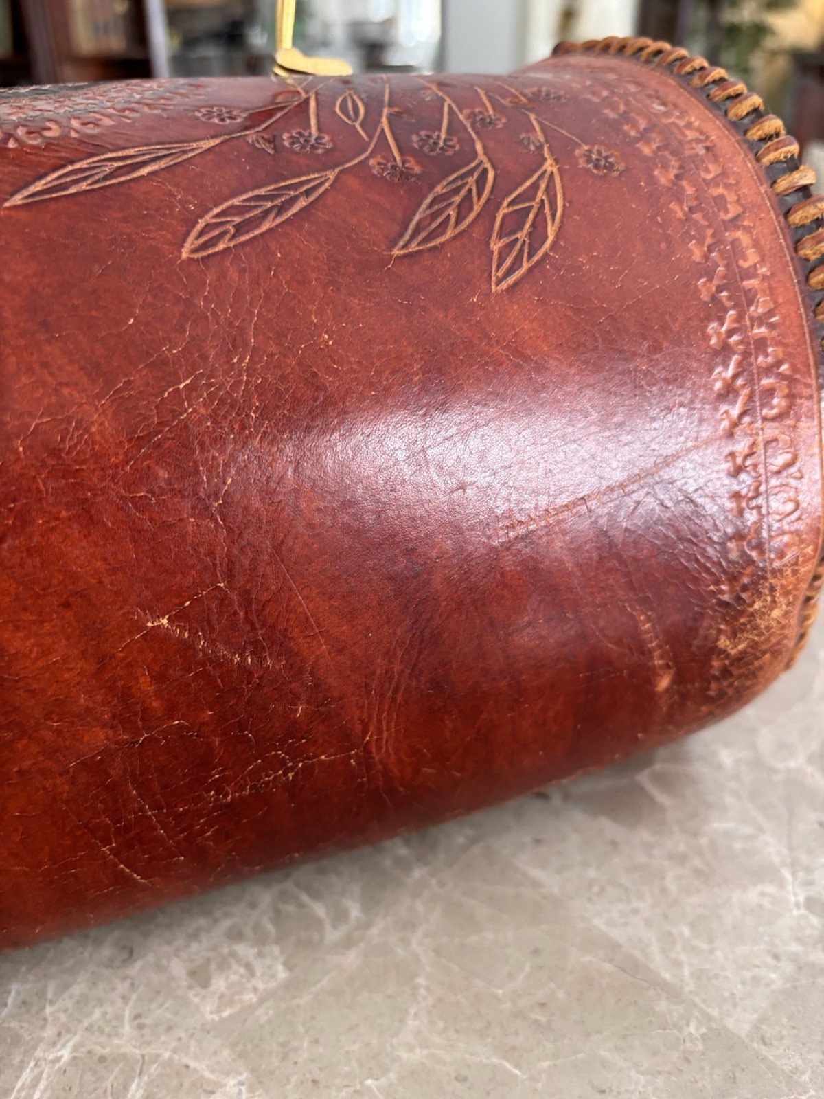 Gorgeous Hand Made Tooled LEATHER Vintage Old Mexico 1950’s Purse Bag
