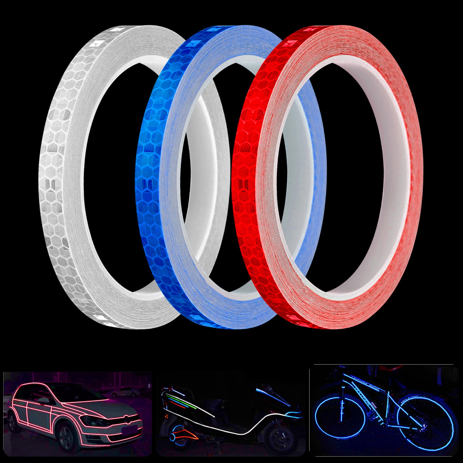 Reflective Safety Tape Self Adhesive pinstripe Sticker Strip Decal 26FT Roll 1CM