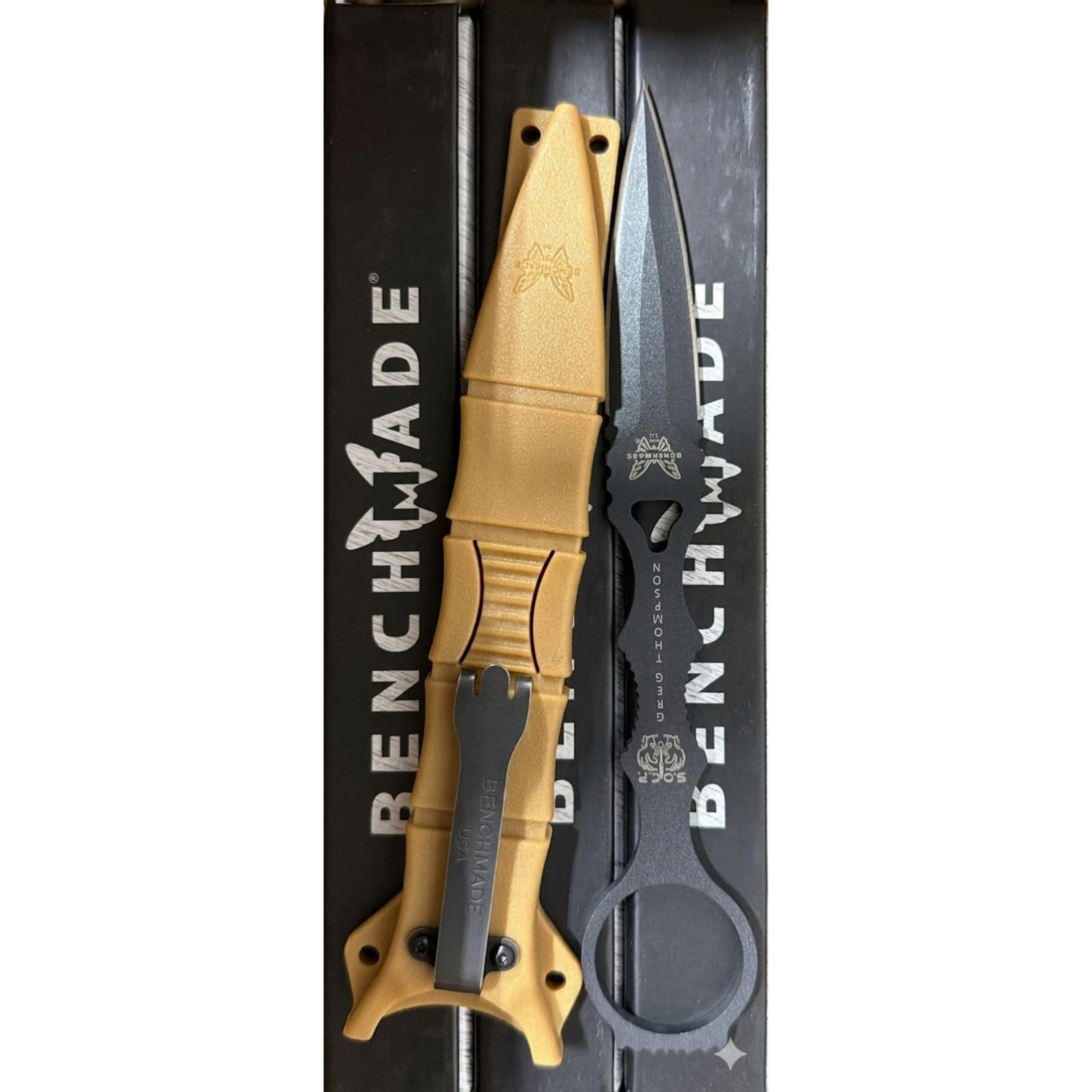 BENCHMADE SOCP Dagger Knife Fixed Blade Black w/ Tan Sheath With Free Shipping