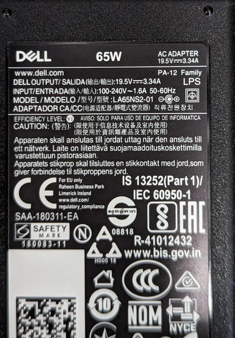 TESTED Genuine Dell 65W Latitude E5470 E5480 E5400 Laptop AC Adapter Charger !
