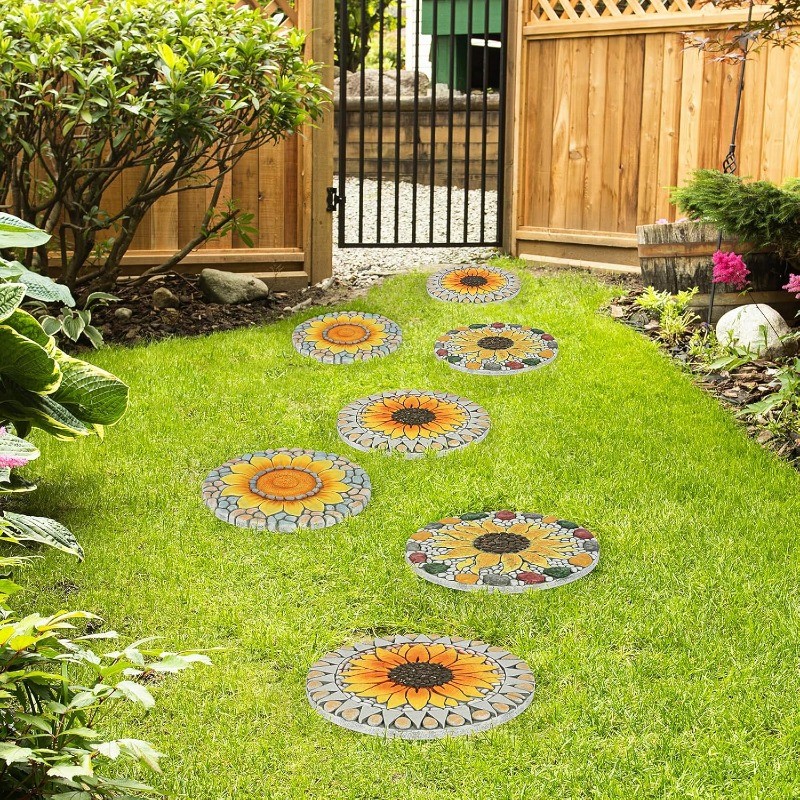3PCS Sunflower Stepping Stone, 10in Decorative Garden Step Stone for Yard, Patio