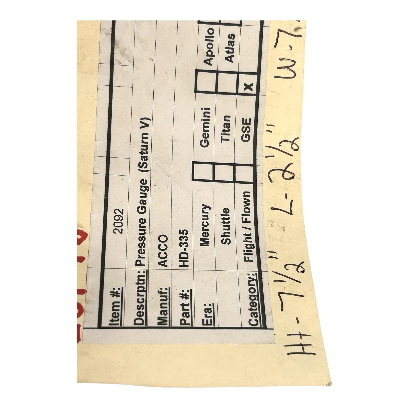 Vintage Genuine NASA Saturn V ACCO Pressure Gauge