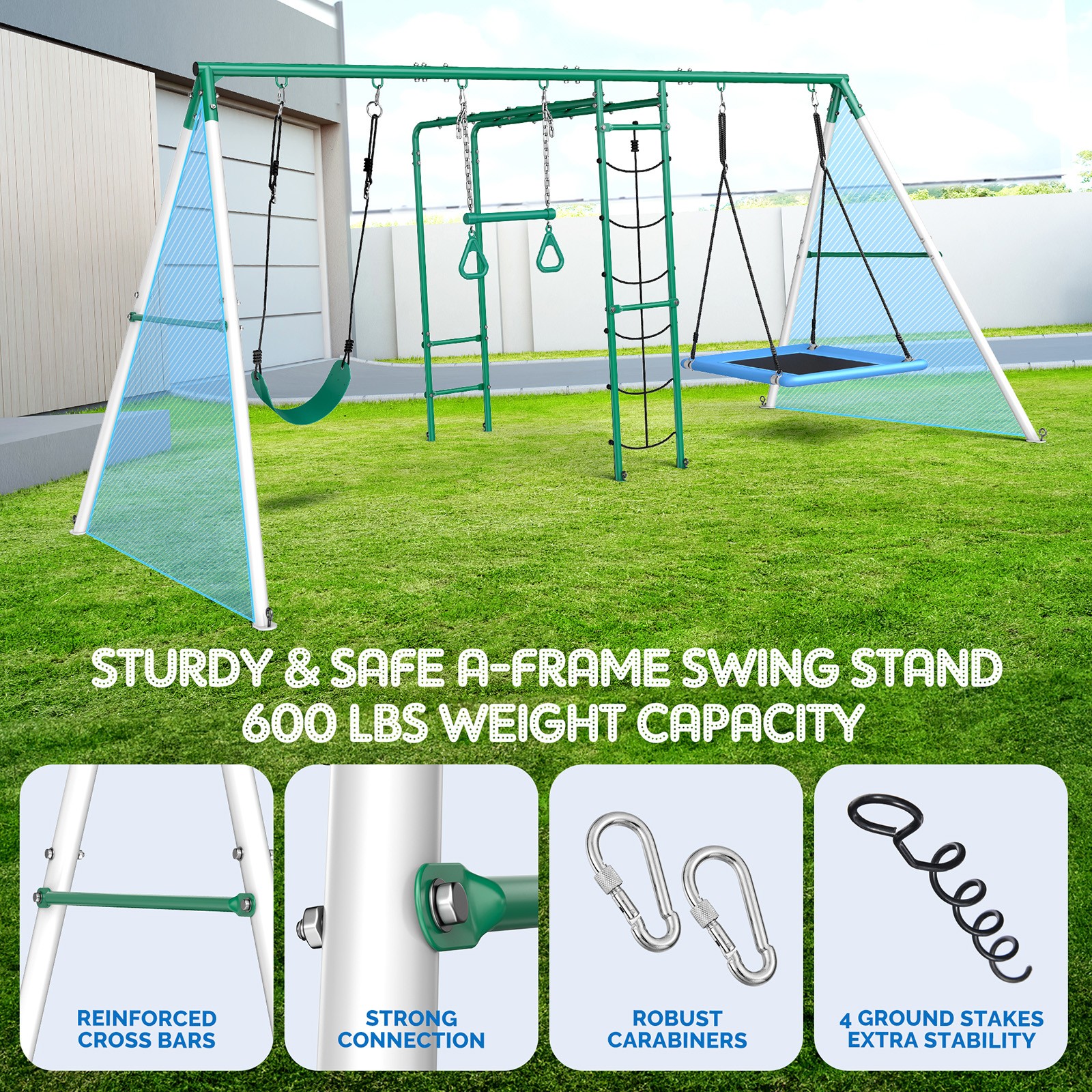 550lbs Metal Swing Set for Kids Playground Set Outdoor Backyard Play Heavy Duty