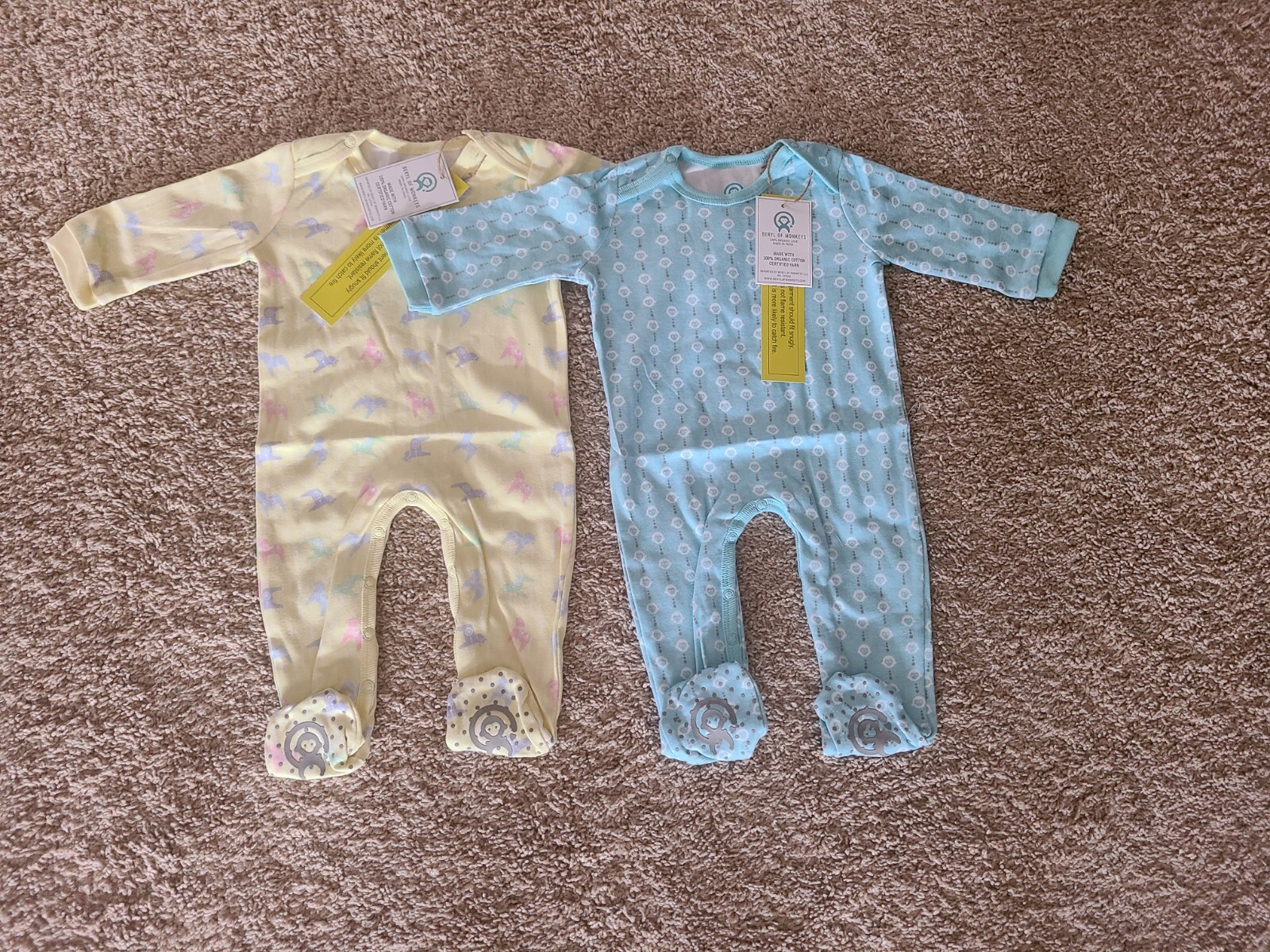 Baby Sleepers Set of 2 NWT 100% Organic Cotton 3-6 Months FREE SHIPPING