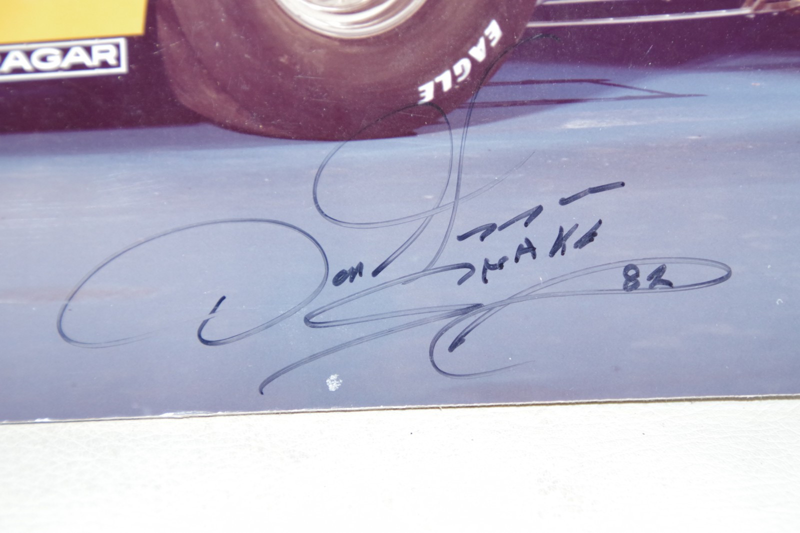 AUTOGRAPHED DON THE SNAKE PRUDHOMME NHRA FUNNY CAR PHOTO LARGE 20X10 ON BOARD