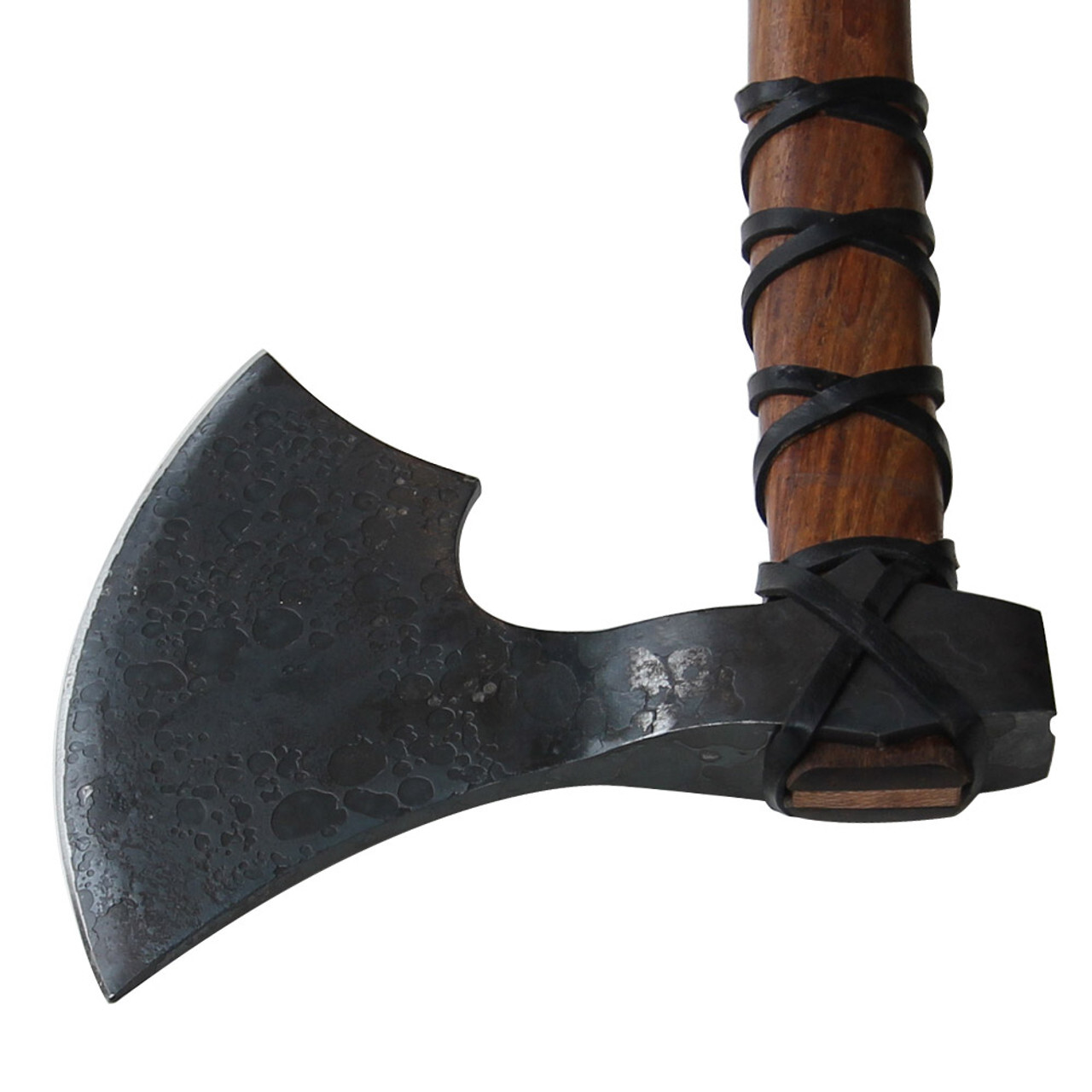 Viking Battle Ready Wolf Forged Steel Heathen War Axe Leather Wrapped Handle