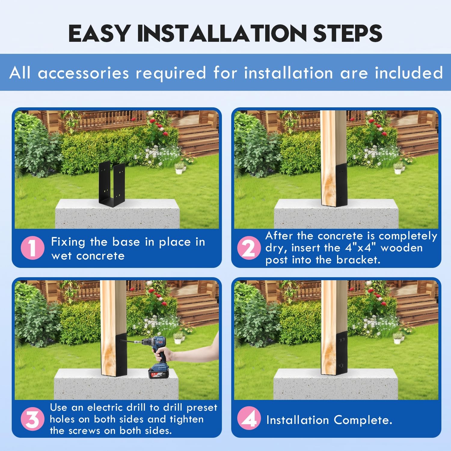 4x4 Concrete Post Base Holder,4 Pack,Heavy Duty U-Shape Metal Fence Post Bracket