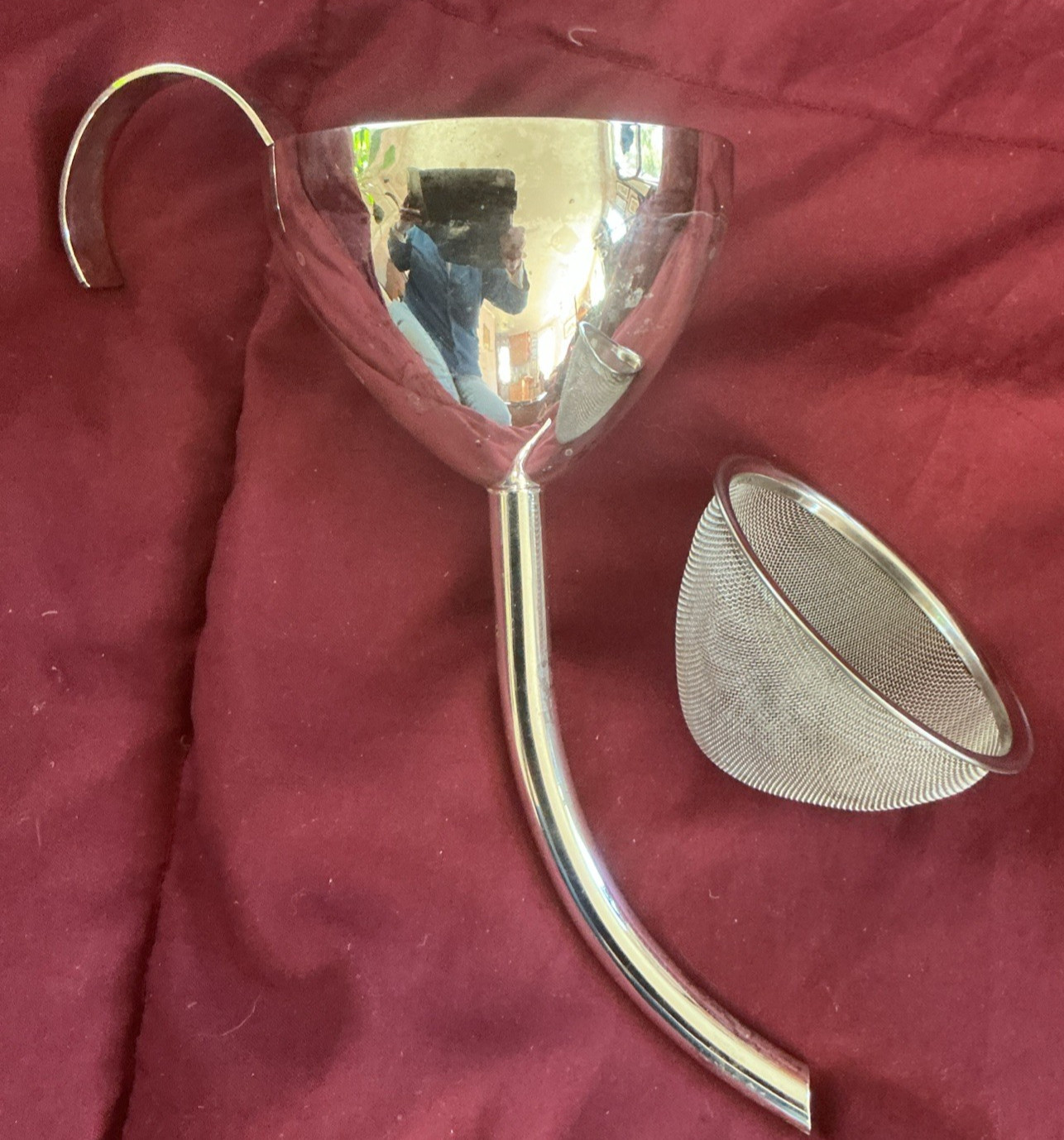Wine Funnel Silver Plate 5" Curved Spout With Strainer Vintage