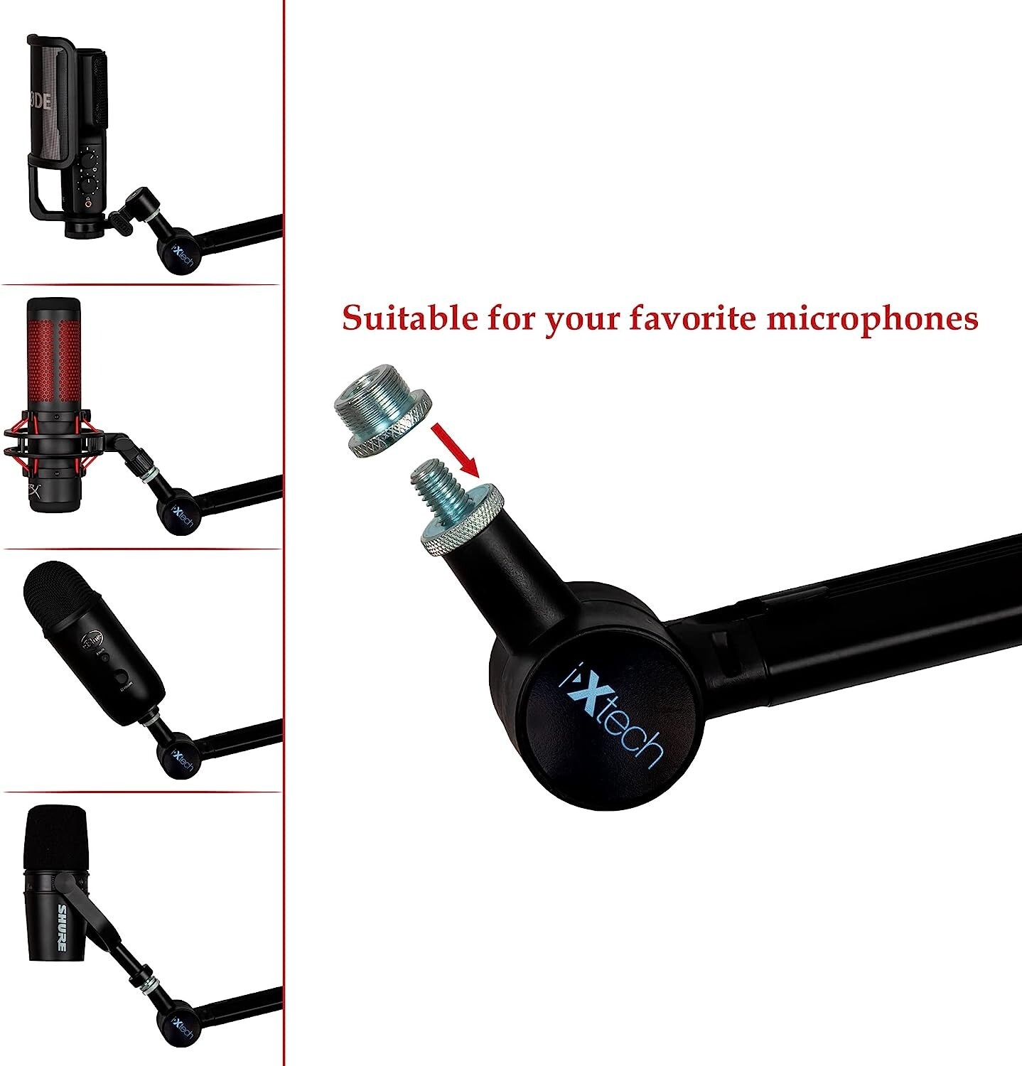 IXTECH Boom Arm-Adjustable 360° Rotatable Microphone Arm-Sturdy Stainless Steel