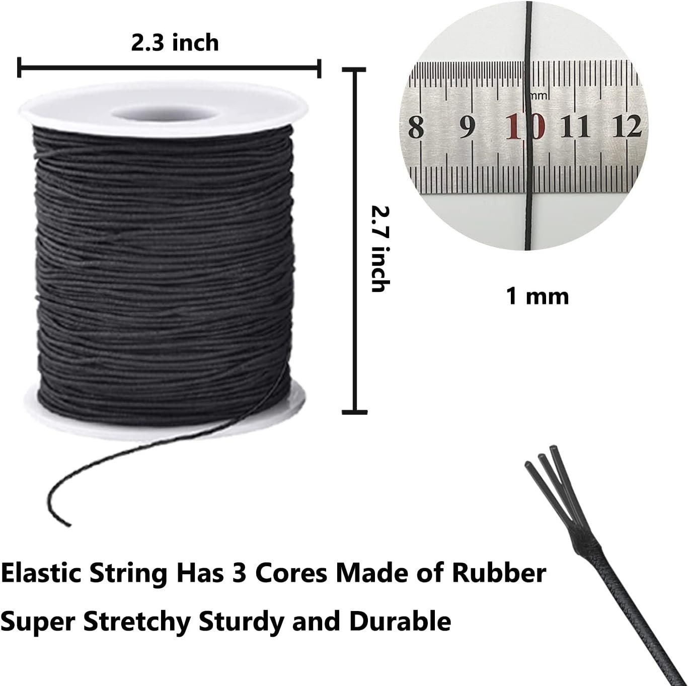 Elastic Cord for Bracelets, 1 mm 330 Feet Durable Bracelet Black, Black