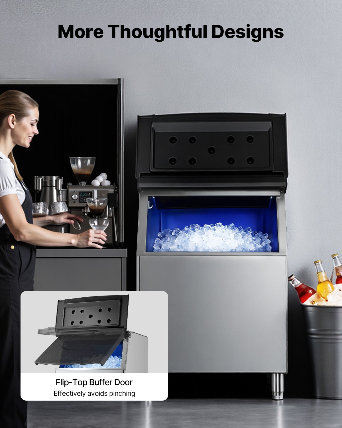 VEVOR Commercial Ice Maker Storage Bin 500lbs Capacity Stainless Steel Ice Bin