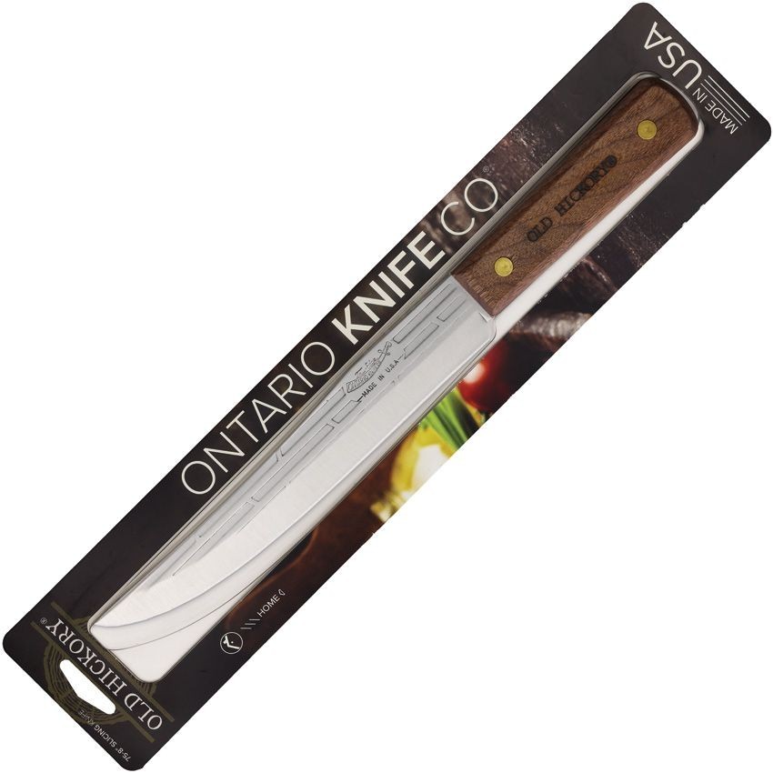 Old Hickory Slicing Kitchen Knife 8" Carbon Steel Blade Brown Wood Handle 758