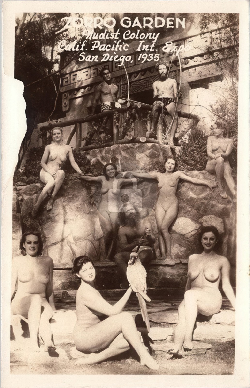 1935 CPIE Expo San Diego "Zorro Garden" Nudist Colony RPPC Photo Postcard COPY