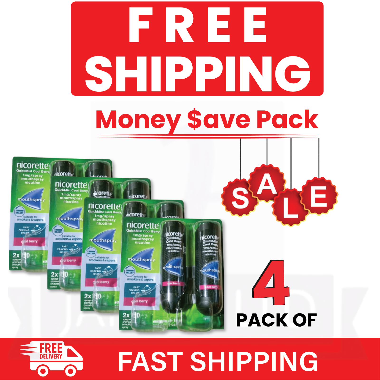 4X Nicorette Mouthspray Quickmist Berry 1mg 13.2ml X 2ct-PACK 4-FREE SHIP