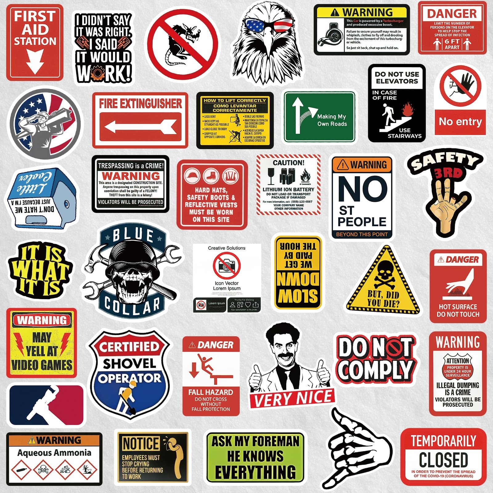 160Pcs Funny Blue Collar Hard Hat Stickers for 160pcs