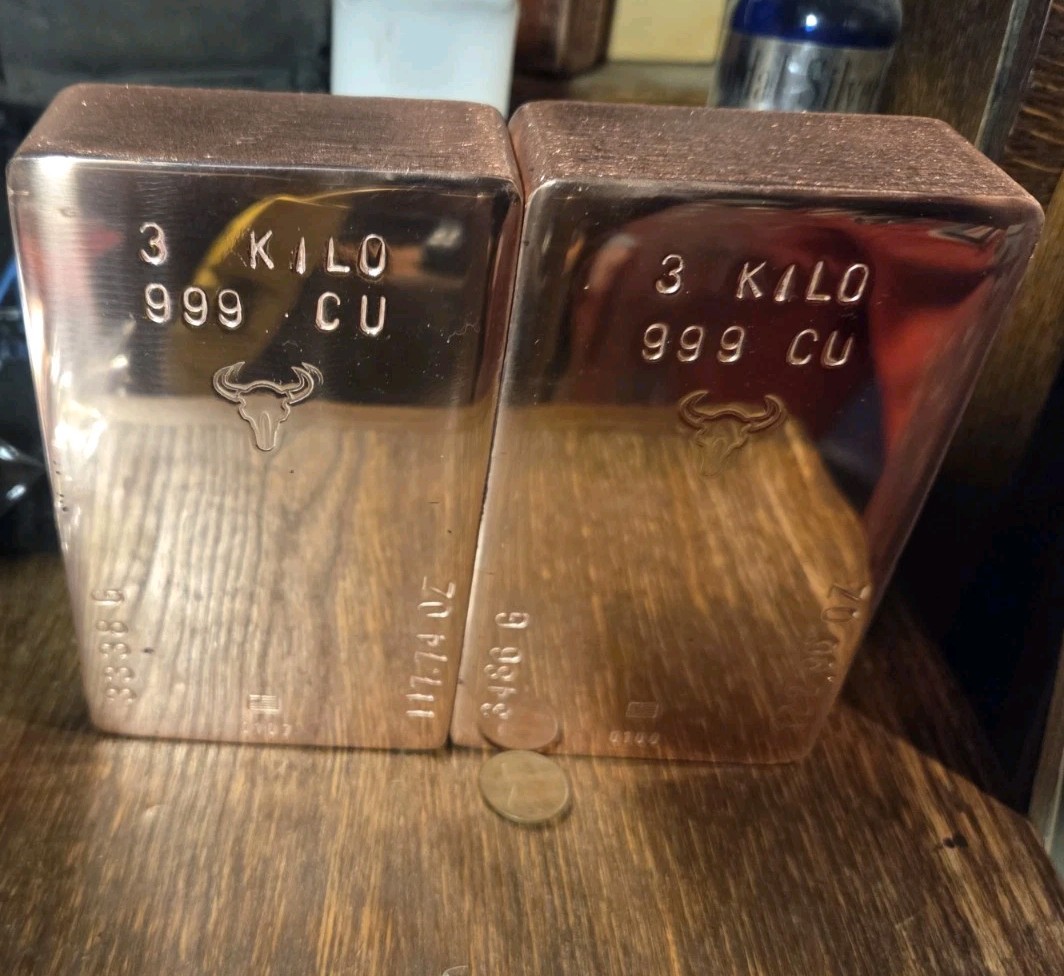 3 Kilo Hand Poured Solid Copper Bullion Bar .999 Pure Fine Copper 3 Kg Ingot