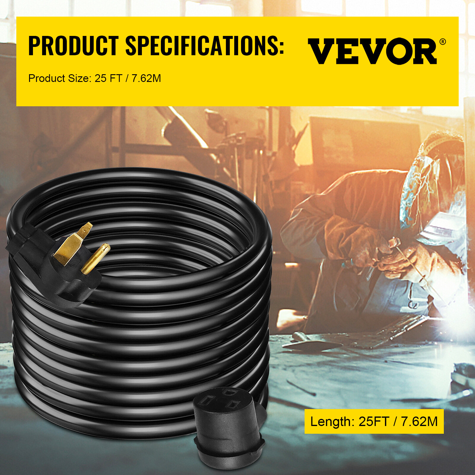 VEVOR Welder Extension Cord 25FT 250 Volt 30 Amp 10/3 for MIG TIG Plasma Machine