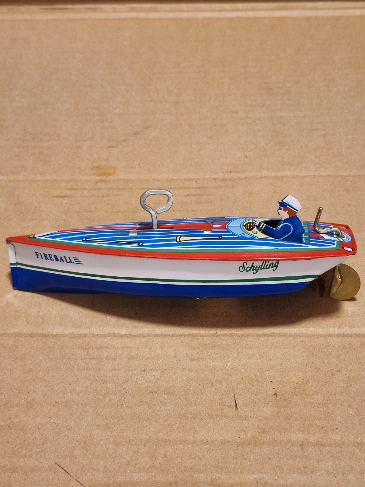 Vintage Schylling Collector Series Tin Speedboat Fireball WORKS NEW CONDITION