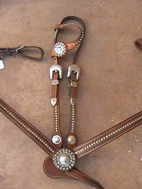 COWPERSON TACK SILVER STUD HORSE BRIDLE HEADSTALL & BREAST COLLAR FOR SADDLE