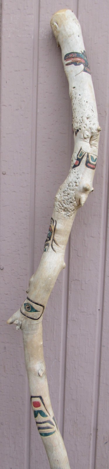 Northwest Coast Hand Carved SHAMAN Totem Walking Talking Stick Cane Pole STAFF