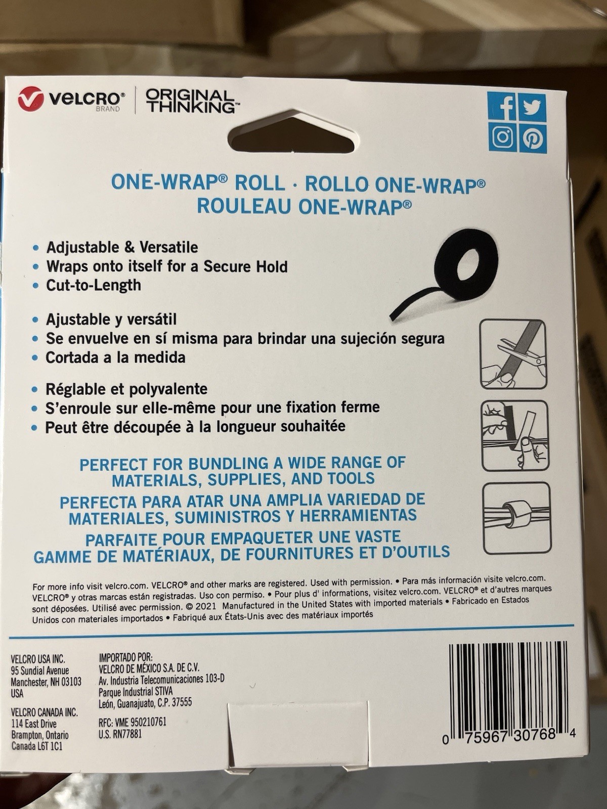 Velcro brand ONE-WRAP Roll, 30ft X 1in, Black