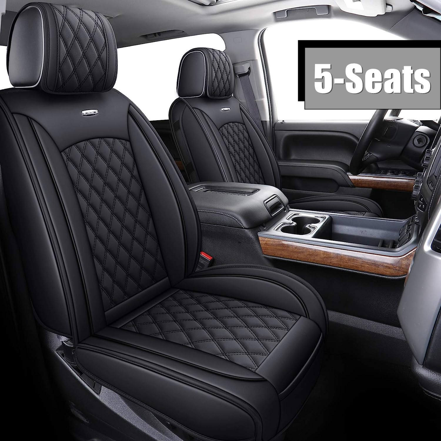 For 2007-2021 Chevy Silverado GMC Sierra 1500 5-Seat Cover Full Set Leather Pad