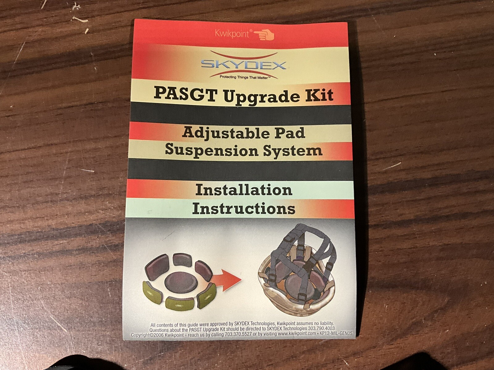 Skydex Helmet Pad Upgrade Kit w/Suspension Chin Strap Size 6 PASGT Helmet