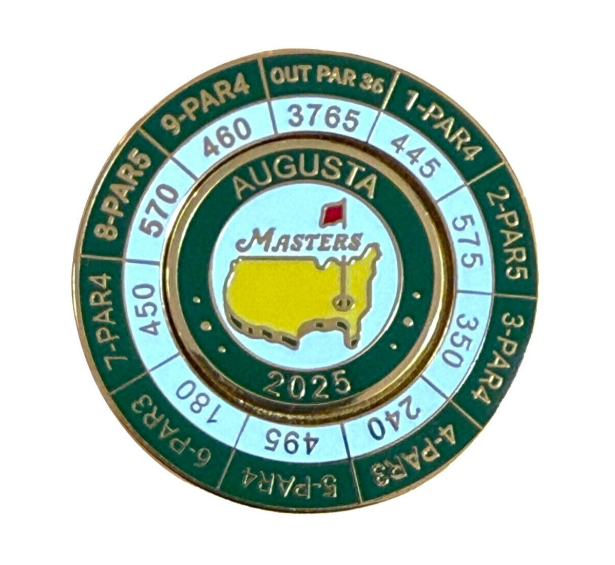 2025 Masters Tournament Magnetic Coin and 2 Sided Ball Marker Augusta Yardages