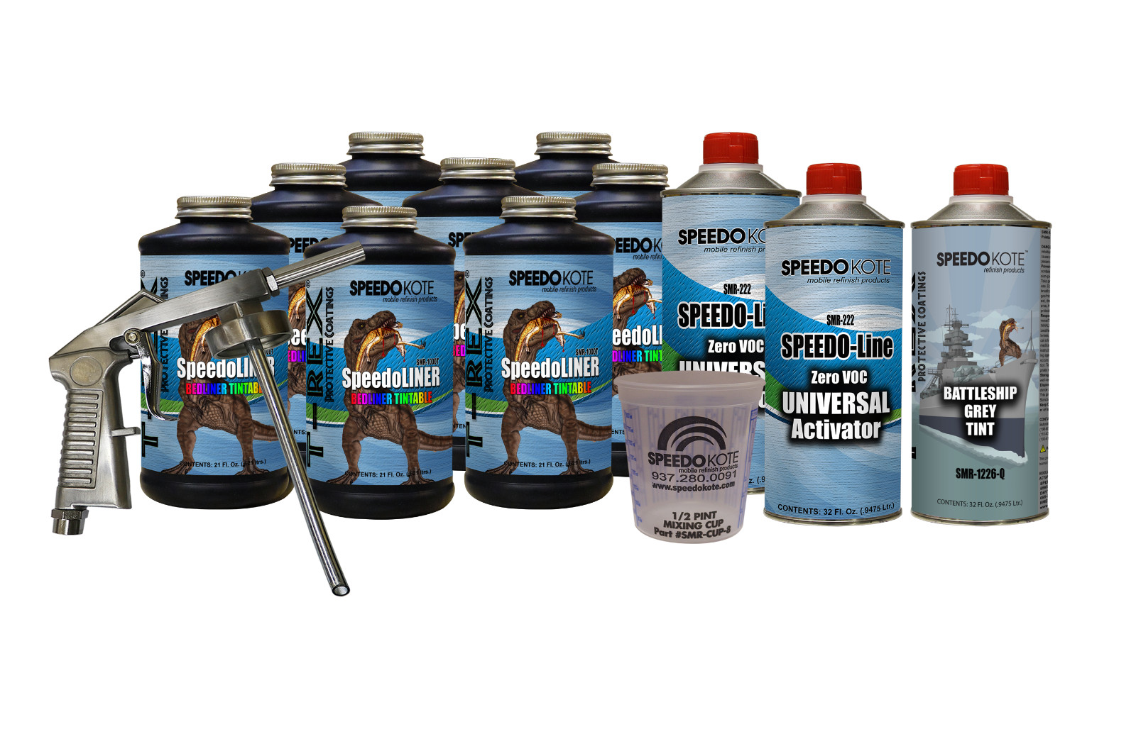 T-Rex Battleship Grey Truck Bed Liner kit, SMR-1000BG-K8 Bedliner w/Free Gun