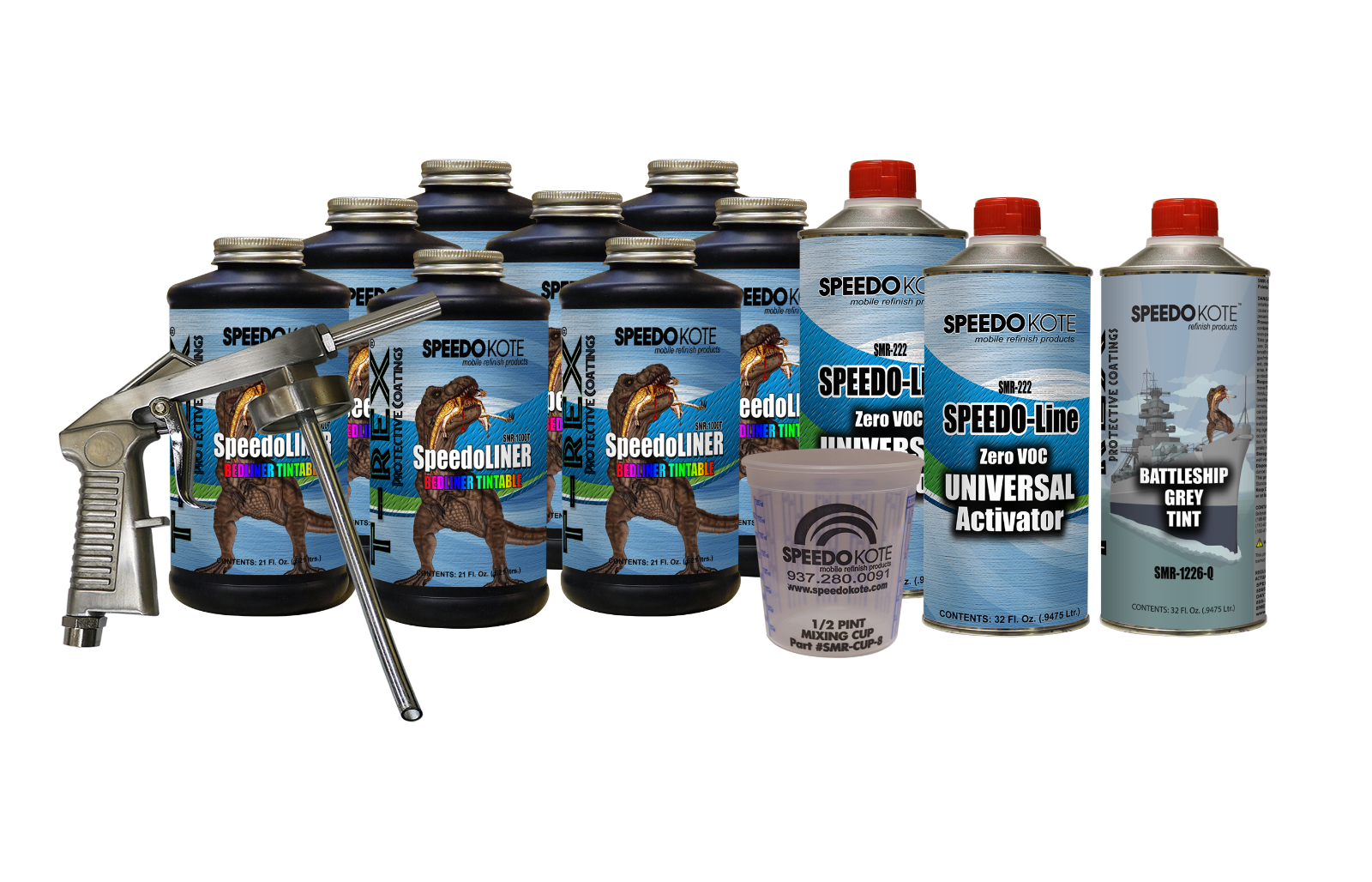 T-Rex Battleship Grey Truck Bed Liner kit, SMR-1000BG-K8 Bedliner w/Free Gun