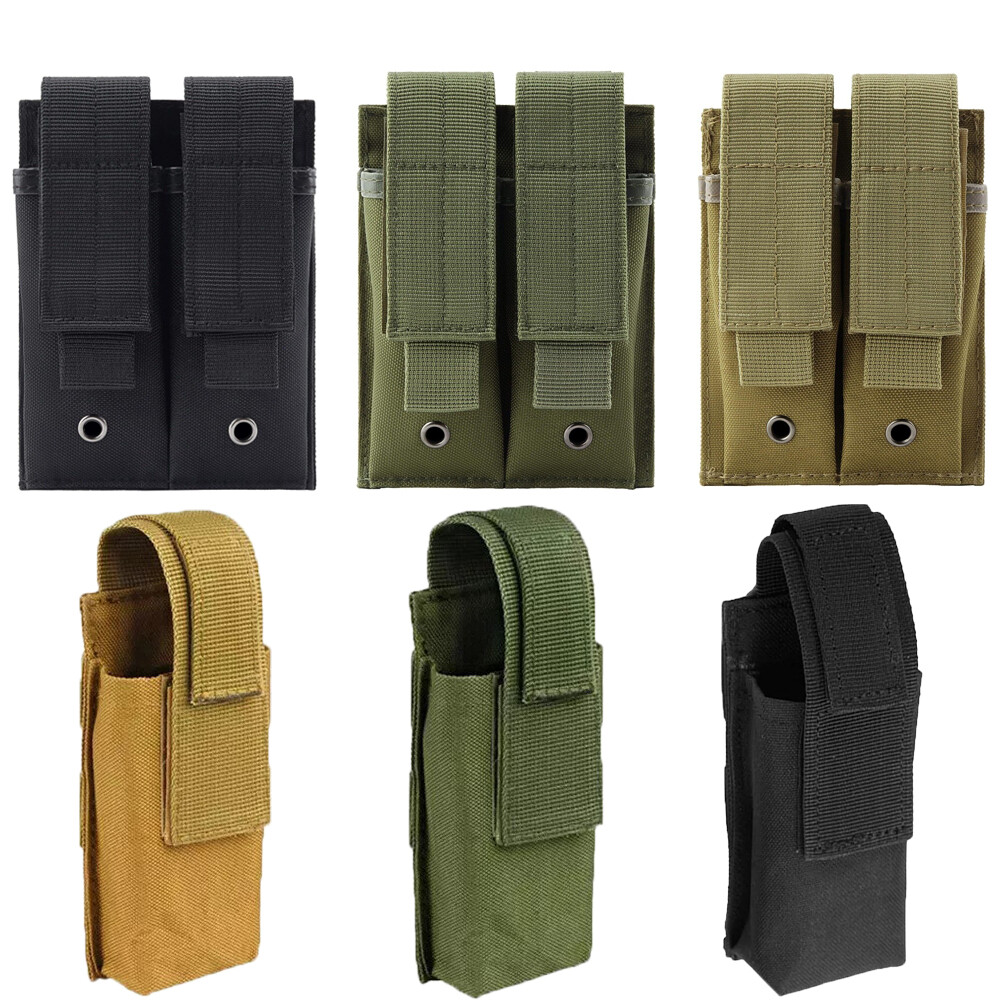 Tactical Single/Dual Pistol Mag Pouch Molle Magazine Holder for 1911/9mm .45 Cal