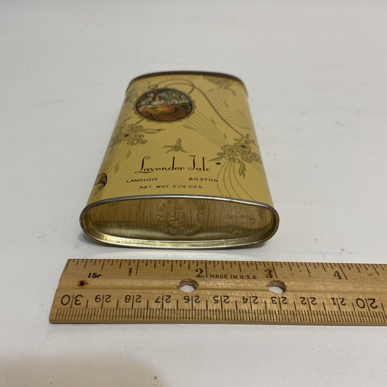 VINTAGE LAVENDER TALC TIN LANGLOIS BOSTON TIN 3 1/8 OZ. EB43