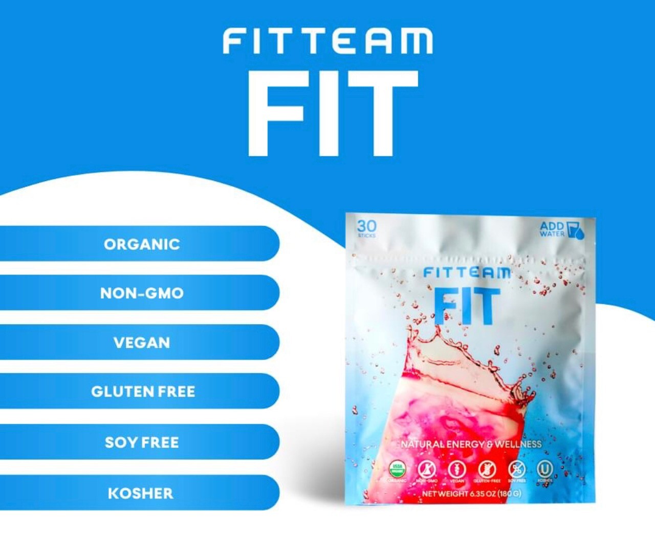 Fit Team Fit Sticks Energy Weight Loss Drink Burn Fat Zero Cal. 30ct