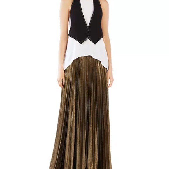 BCBGMaxAzria Metallic Gold Maxi Skirt
