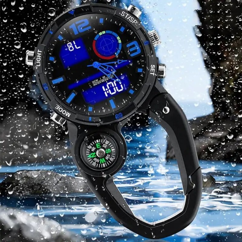 MULTIFUNCTION LED BACKPACKER ANALOG/DIGITAL QUARTZ WATCH/CARABINER COMPASS !!!