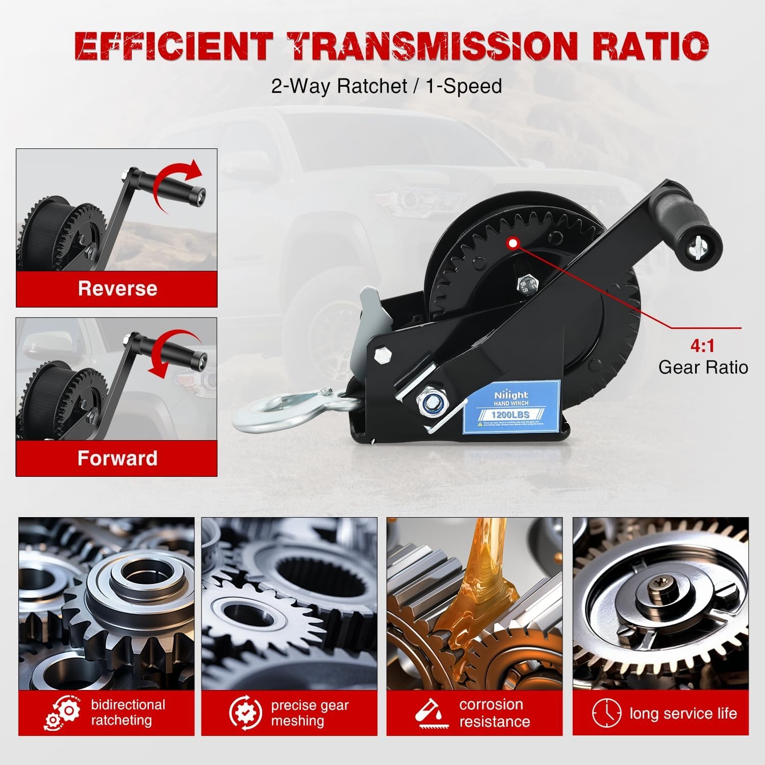 Nilight Boat Trailer Winch 1200 Lbs Hand Crank Winch Heavy Duty Boat Winches