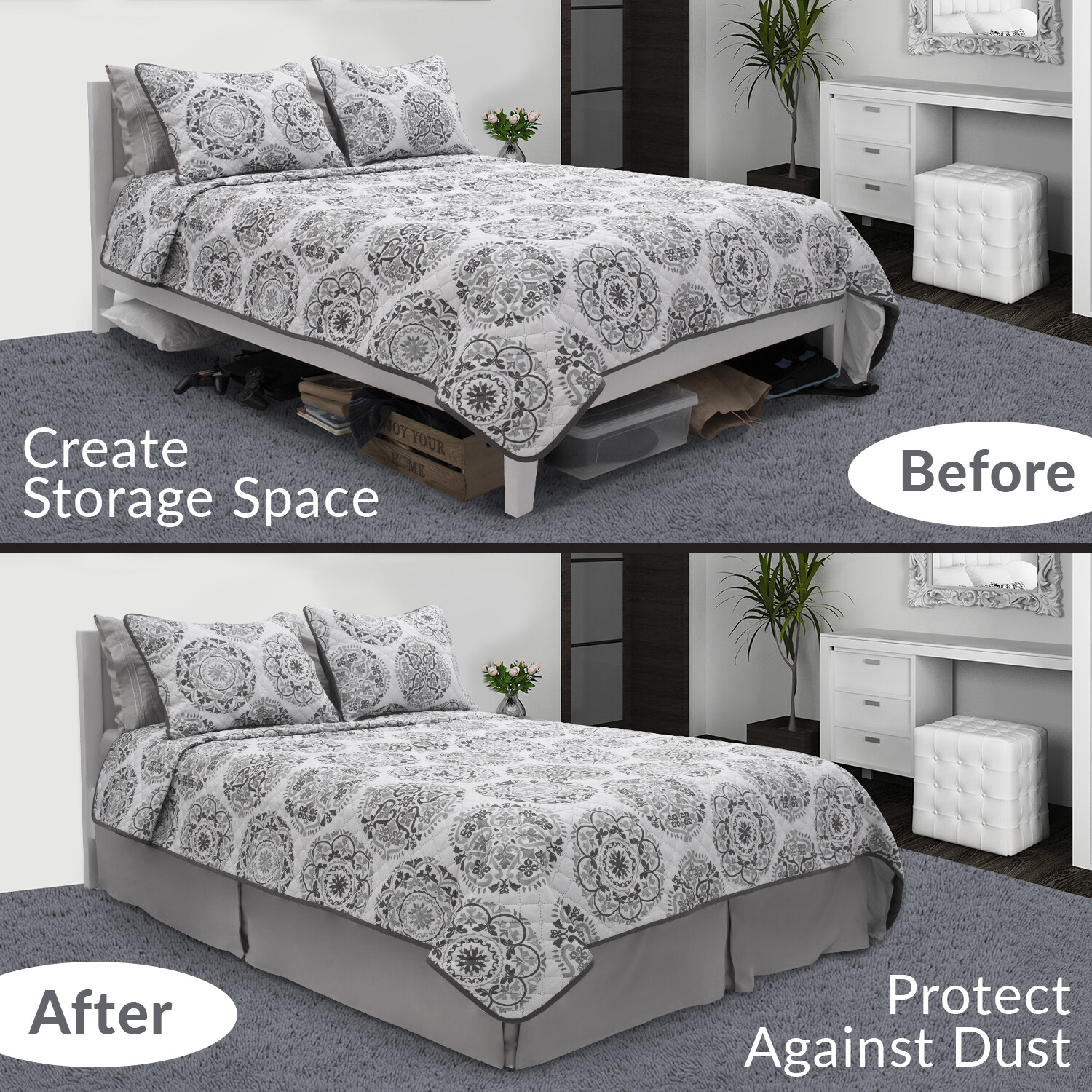 Mellanni Bed Skirt 15-Inch Tailored Drop Pleated Bed Frame and Box Spring Cover