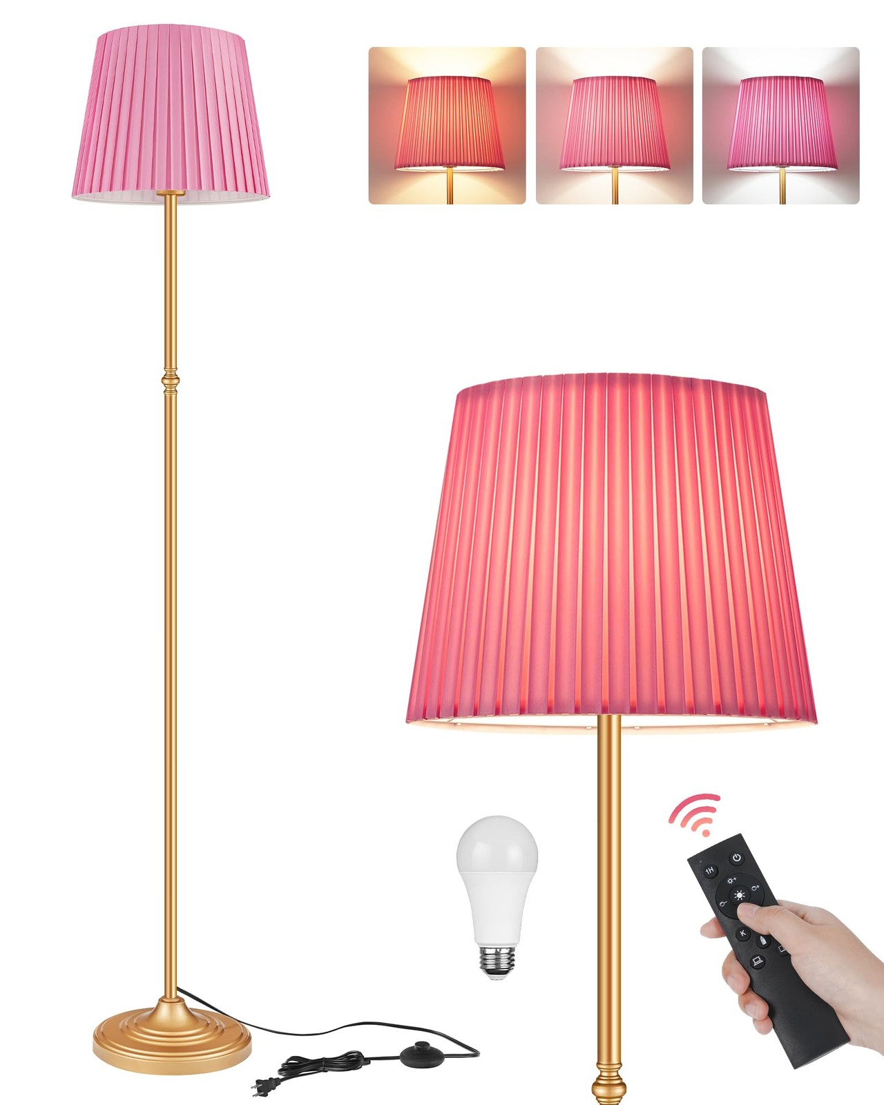 GOEBLESON Pink Floor Lamp for Living Room, 68" 68 inches, Gold +