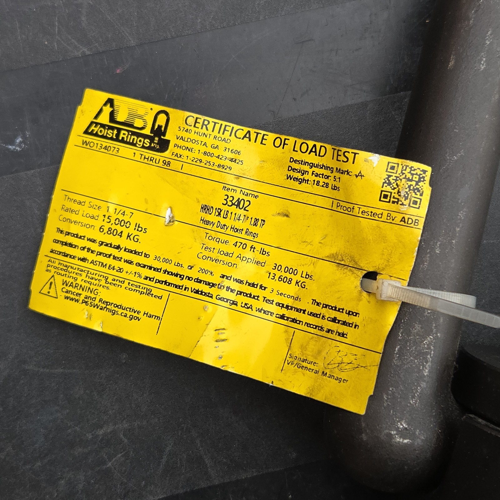 ADB Hoist Ring Heavy Duty USA 1-1/4"-7 WLL 15,000 lbs 33402 Lifting Shackle