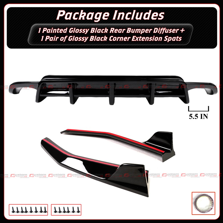 For 21-25 Lexus IS300 IS350 CTM V1 Gloss Black Rear Diffuser + Corner Extensions