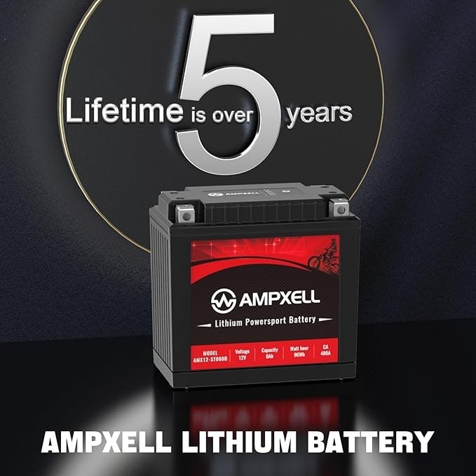 AMPXELL Lithium Powersport Battery, 12V, 4Ah, 48W, YTX20L-BS, ETX20L