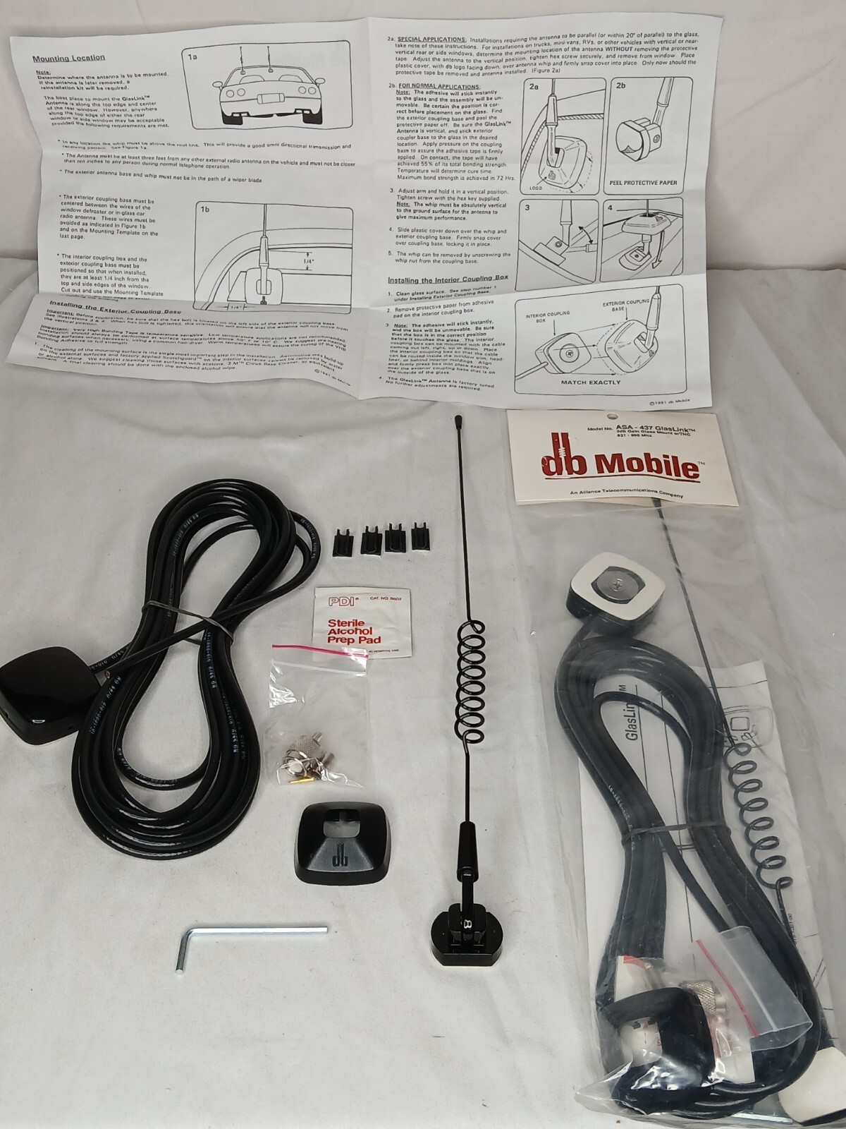 GlasLink Glass Mount Dual Band Cellular UHF Antenna NEW w/ All Mounting Hardware