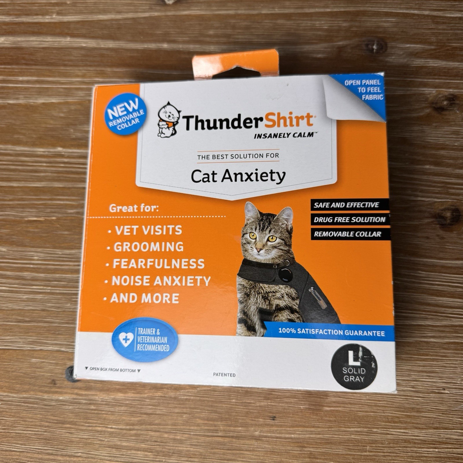 Thunder Shirt Cat Anxiety Jacket, Solid Gray Large (13 lbs+) OPEN BOX